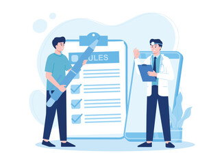 people write drug prescriptions from doctors concept flat illustration