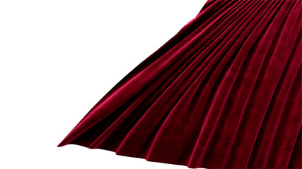 3d render Flying sideways red velvet curtain with alpha channel