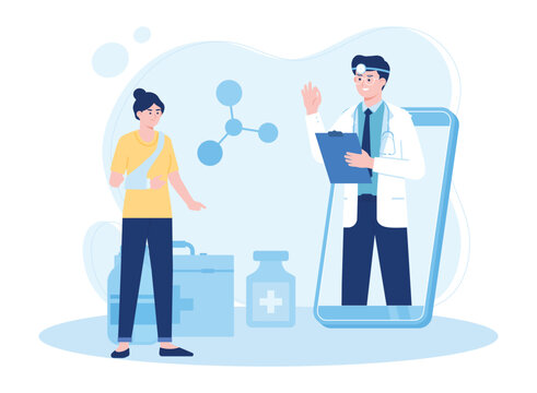 doctor prescribes medicine to patient online consultation concept flat illustration