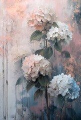 classic and romantic hydrangea flower painting  in high detailed painting background