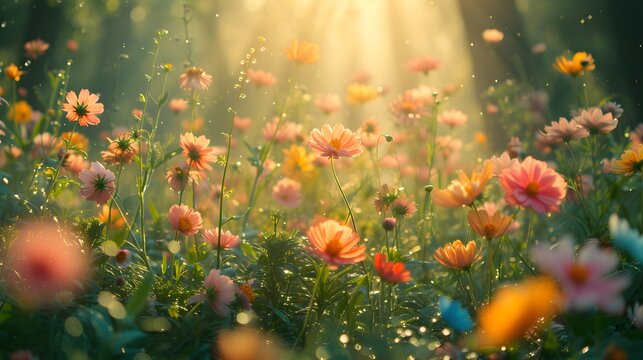 Spring Blooms in Enchanted Forest: Diverse Flowers in Soft Elegance (9F)