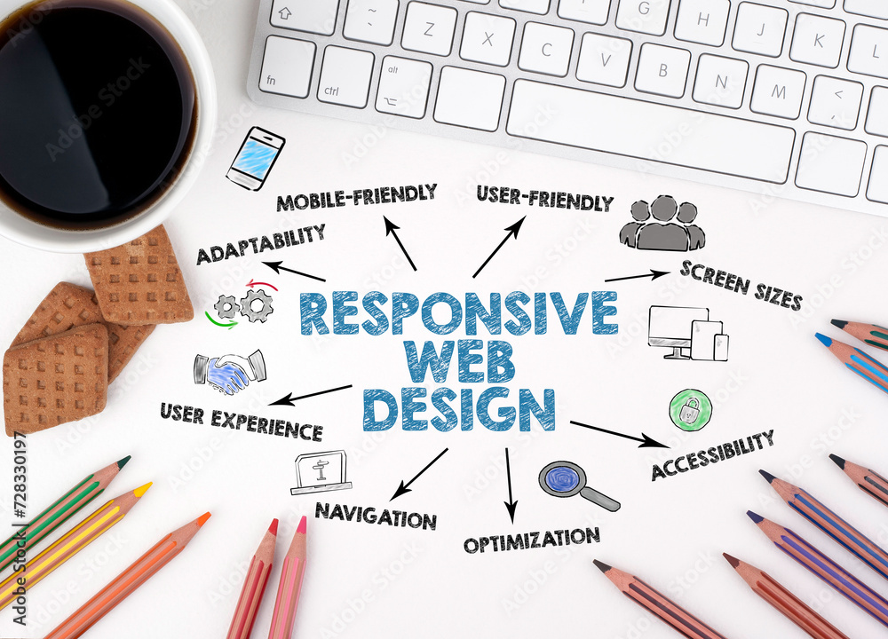 Canvas Prints responsive web design concept. chart with keywords and icons. white office desk