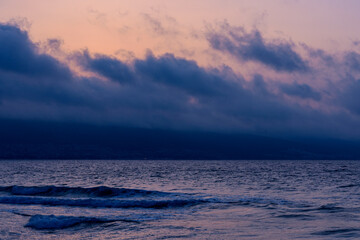 View at the stormy sea and dramatic sky