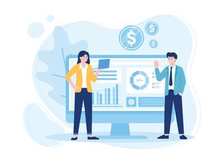 analysis of business development data and income concept flat illustration