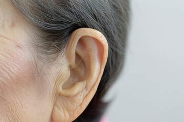耳が遠い・聞き取りづらいに悩むおばあさんの耳（難聴・聴力低下・補聴器） - obrazy, fototapety, plakaty
