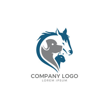 Horse, Dog, Cat Animal Logo Design Vector Template