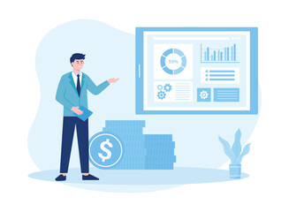 analyzing infographics. diagram, bar chart, analysis report, marketing, project manager concept flat illustration