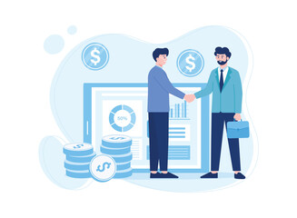 two business people making money investment agreement concept flat illustration