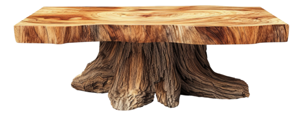 Elegant wooden table showcasing beautiful natural wood grain and texture, fully isolated on a white background with visible dimensions. illustration PNG element cut out transparent isolated.
