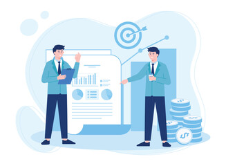 two business people analyzing business strategy growth concept flat illustration