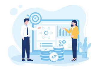 Obraz premium two business people analyzing business strategy growth concept flat illustration