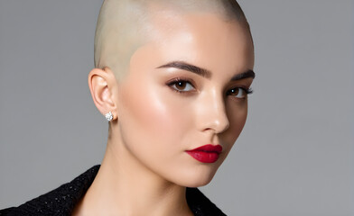 A woman with a shaved head. Generative AI