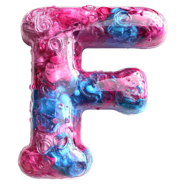 Letter F Liquid font gel alphabet capital character isolated on white transparent, PNG