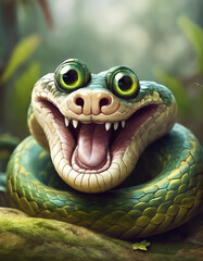 smiling snake with wide eyes