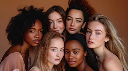 Obraz premium Authentic Beauty: Diverse Women Embracing their Natural, Fresh, and Effortless No-Makeup Looks