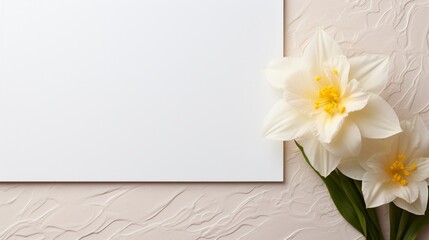 An understated Easter place card design showcasing an embossed daffodil on ivory cardstock.