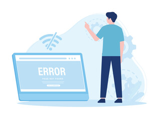 troubleshooting network problems on website pages concept flat illustration