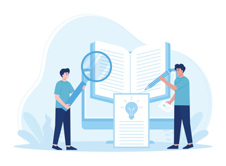 line book survey with quality tests and reports concept flat illustration