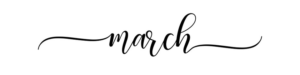 March – Calligraphy brush text banner with transparent background.