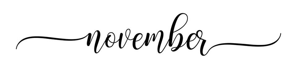 Fototapeta na wymiar November – Calligraphy brush text banner with transparent background.