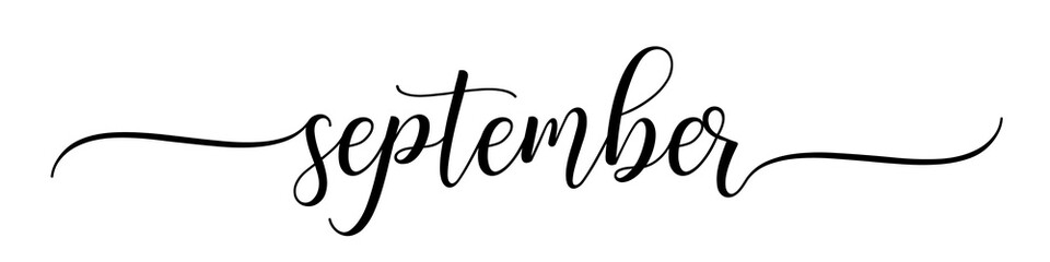 September – Calligraphy brush text banner with transparent background.