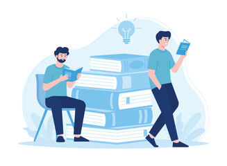 two people reading books are reading books concept flat illustration