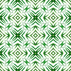 Watercolor medallion seamless border. Green