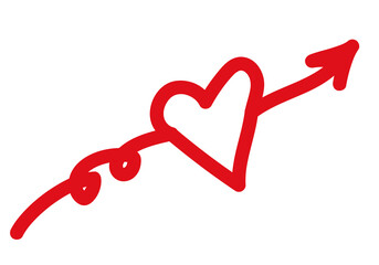 Hand drawn red heart arrow, PNG.