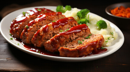 Plate with tasty baked turkey meatloaf