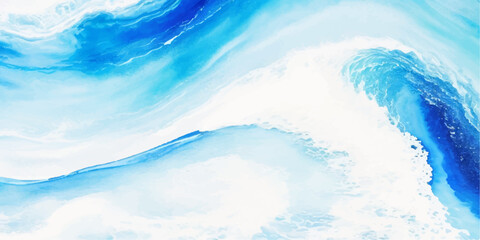 abstract soft blue and white abstract water color ocean wave texture background .Fluid blue ocean wave layer Tsunami wave background in flat cartoon style. Big blue tropical water splash.	
