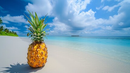Summer concept pineapple on the tropical beach.
