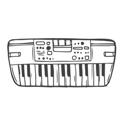 Doodle synthesizer. Vector sketch illustration of musical instrument, black outline