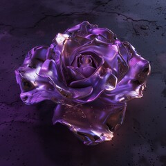 AI generated illustration of a metallic purple rose on a dark background
