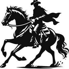 Fototapeta na wymiar cowboy riding a horse black color vector image