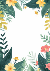 Vertical Floral Frame with Copy Space. Abstract flowers and plants botanical background. Blank modern card template illustration.