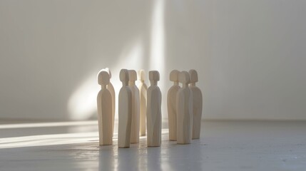 Social gatherings and network global communications connecting line on a group of wooden figures as a teamwork club. Social networking concept.
