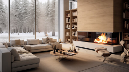 modern living room with fireplace