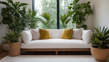 modern living room urban forest, interior design