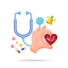A stethoscope and a heart. Diagnostic center, medical examination.
 A vector image.
