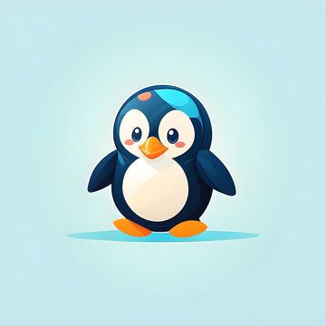 Cute Penguin. Flat Design. Logo. Mascot. Adorable. Graphic. Branding. Cartoon. Character. Minimalist. Icon. Simple. Creative. Whimsical. AI Generated.