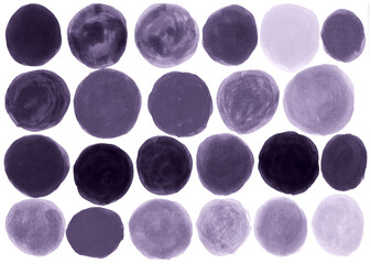 Set of black and white circles isolated on white background. Gray, black round watercolor shape for text. - 728340382