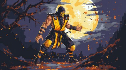 8-Bit Scorpion: Mortal Kombat Pixel Art - obrazy, fototapety, plakaty