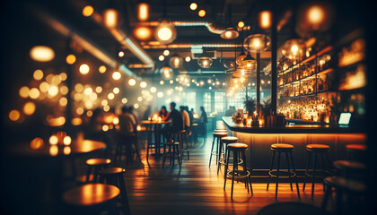 Softly blurred bar scene with ambient bokeh lights.
Generative AI.