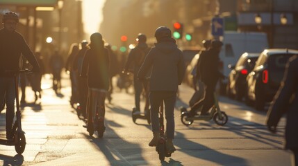 Commuting in the city, electric scooter
