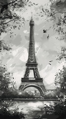 Fototapeta na wymiar Eiffel Tower in Paris sketching style