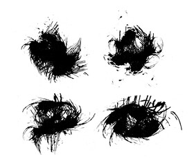 set of black ink splashes vector illustration, black and white grunge splatter background, a set of black ink circles brush stroke bundle on a white background,black and white icons set,