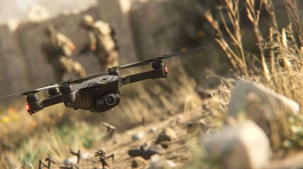 Modern warfare, soldiers using drones for strike and reconnaissance