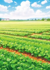 Summer Farm Fields. Children's book illustration in cartoon style.