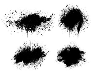 set of splashes, set of black ink splashes vector illustration, black and white grunge splatter background, a set of black ink circles brush stroke bundle on a white background,black and white icons s