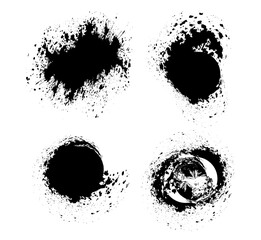 black and white splashes, set of black ink splashes vector illustration, black and white grunge splatter background, a set of black ink circles brush stroke bundle on a white background,black and whit